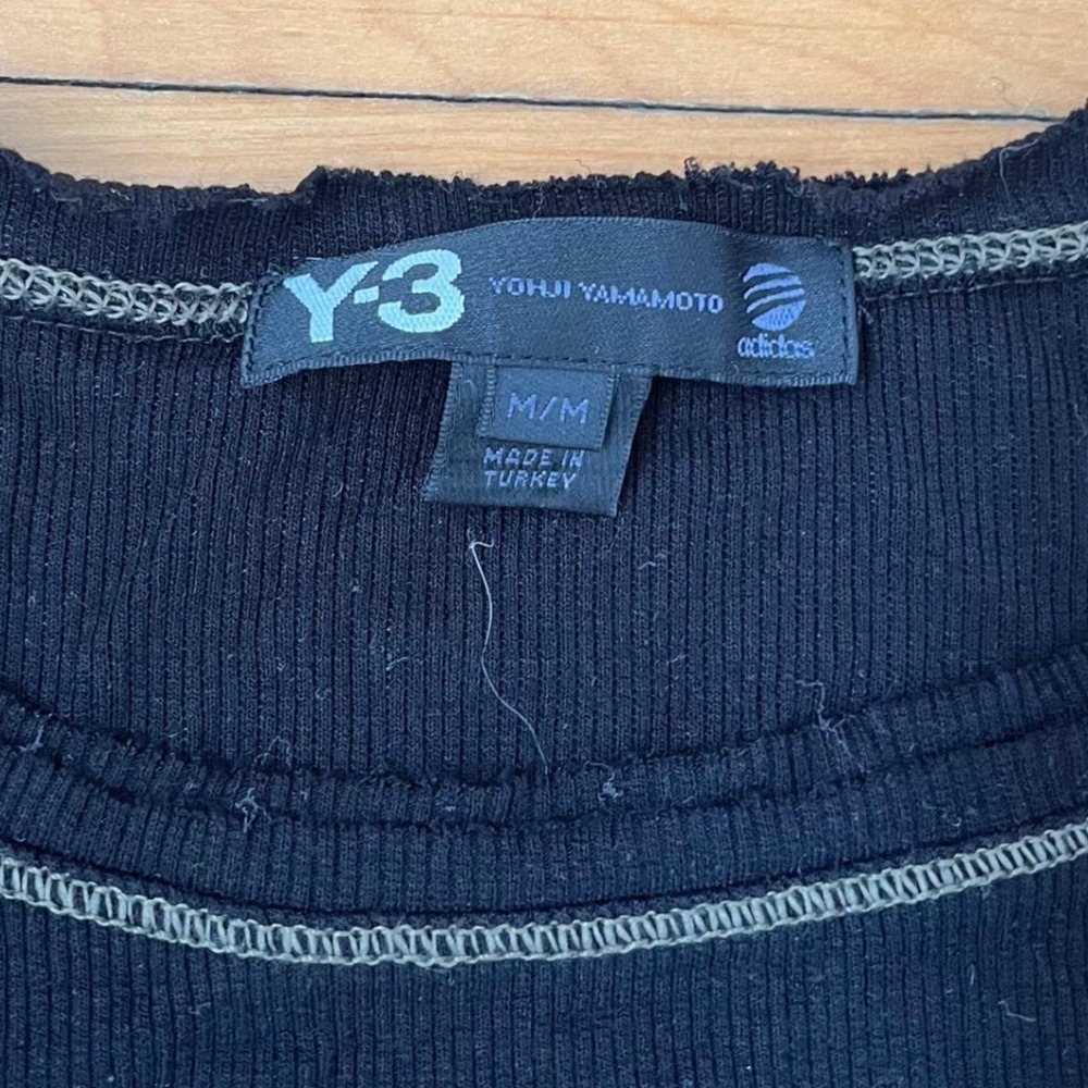Y-3 Yohji Yamamoto Adidas Black Ribbed Long Sleeve Top Raw Edge Medium - Picture 3 of 13
